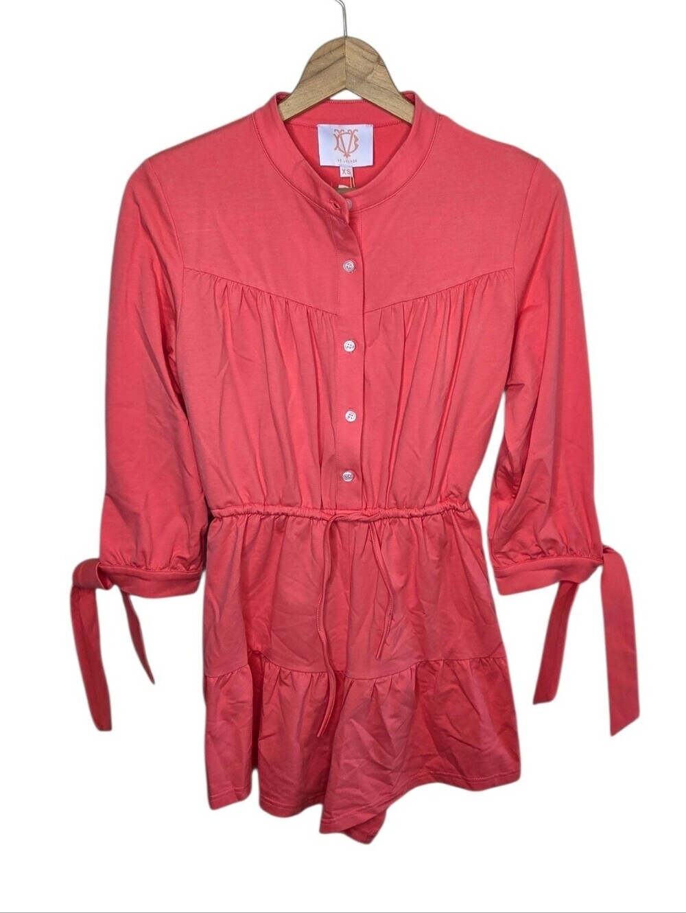 Victoria Dunn VD Lounge Coral Orange Romper Tie Sleeves Size XS 3" Inseam NEW